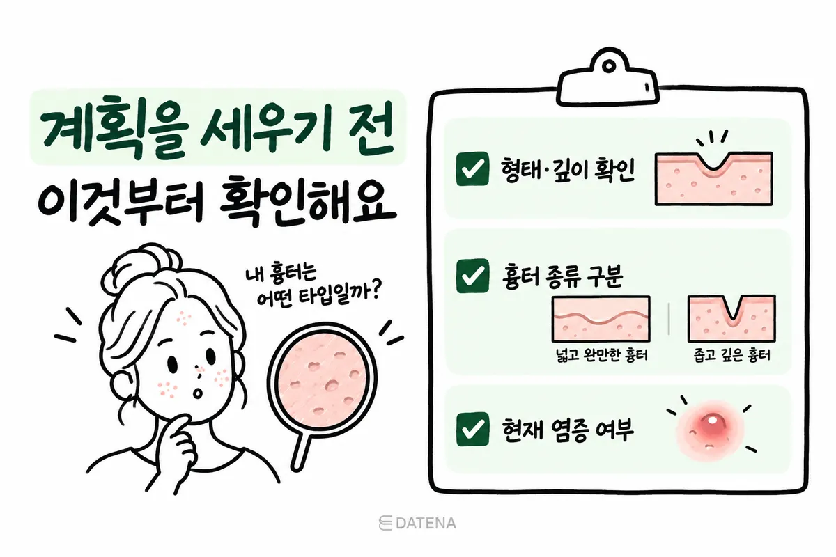 여드름 흉터 치료 계획 전 형태·깊이·현재 염증 여부를 확인하는 체크리스트